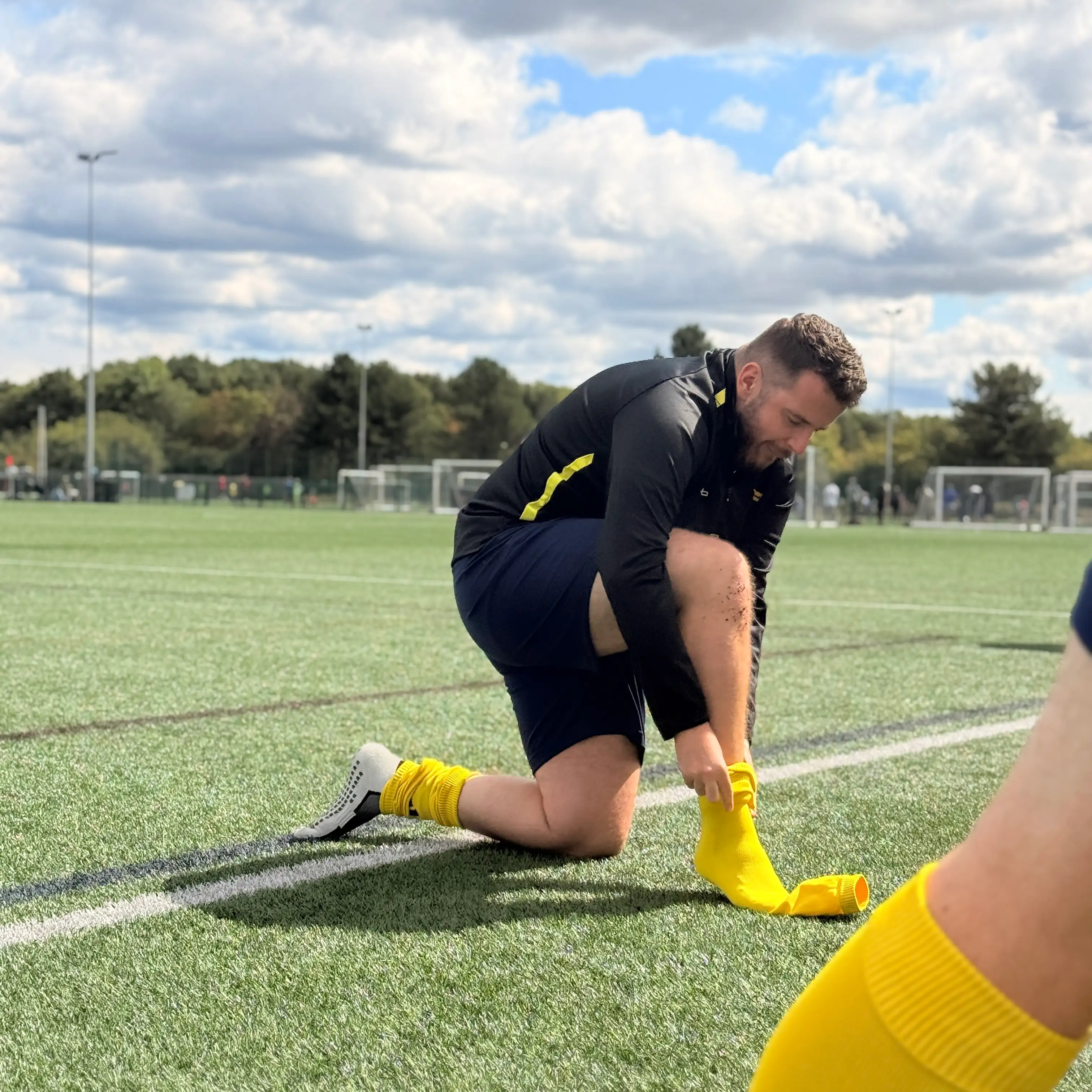 Daragh Lambert warms up on the pitch before a Tyneside XL Titans match